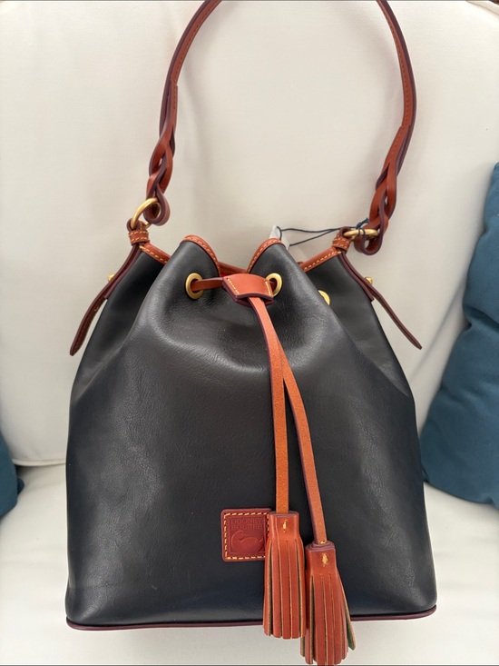 Dooney & Bourke Handbags - Dooney & Bourke TASHA Smooth Leather Bucket Bag with British Tan Trim  NWT